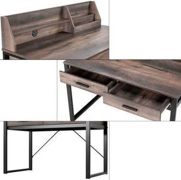 Reusch Dark Walnut Effect Writing Study Desk with Drawers and Hutch - UK Luxury Furniture